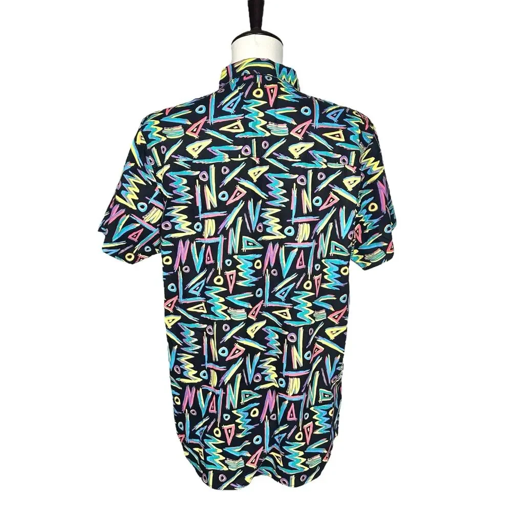 Empyre | Men | Neon Graffiti 90s Style Short Sleeve Button Down Shirt | Size XL